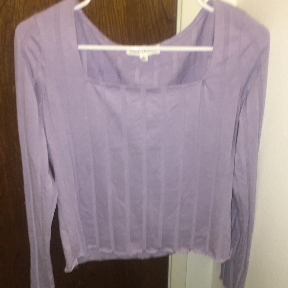 Purple long  sleeve square neck with ruffles.